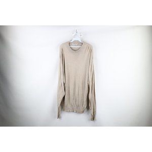 Vintage 90s Genelli Mens 3XL Blank Lightweight Silk Knit Mock Neck Sweater Beige